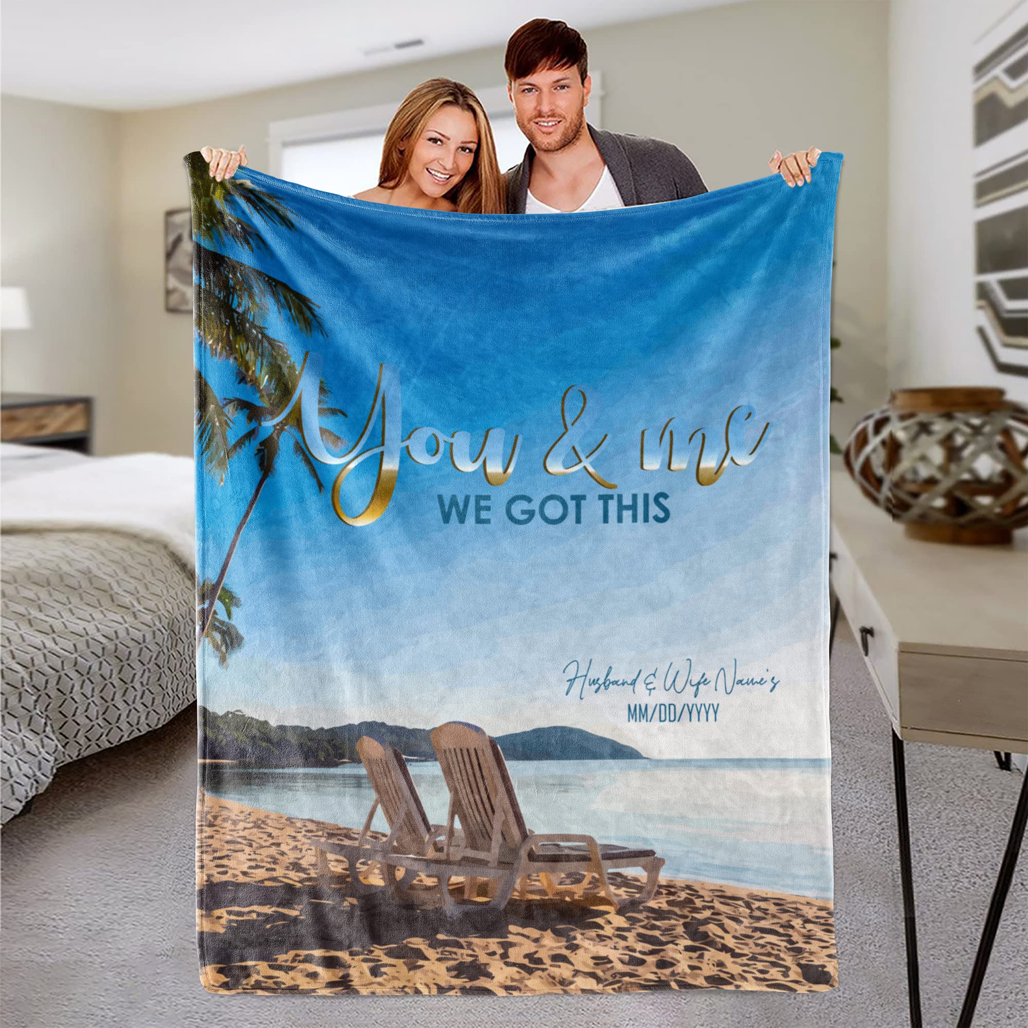 Personalized Couple Blanket - Custom His & Her Name Wedding Anniversary Gift for Couples - Romantic Keepsake for Beach Picnics, Camping & Cozy Nights at Home