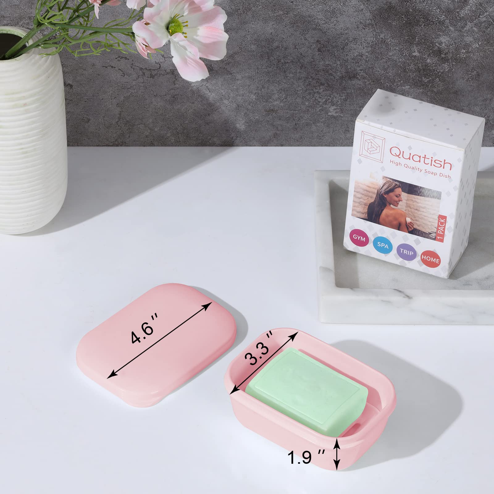 Quatish 2 Pack Travel Soap Container with Lid - Portable Leak-Proof Soap Holder Case for Camping, Gym, Travel & Bathroom Storage - Pink (Ideal for Outdoor Adventures & Daily Hygiene)