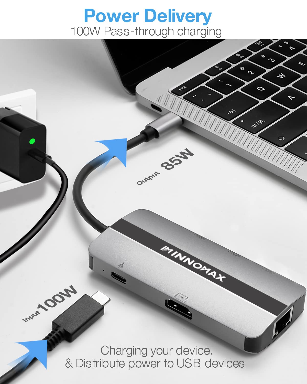 INNOMAX 6-in-1 USB C Hub with Ethernet, HDMI 4K 30Hz, 100W PD, 3 USB 3.0 Ports – USB C Adapter for MacBook Pro/Air, iPad, Dell XPS – Perfect for Home Office, Remote Work & Video Conferencing