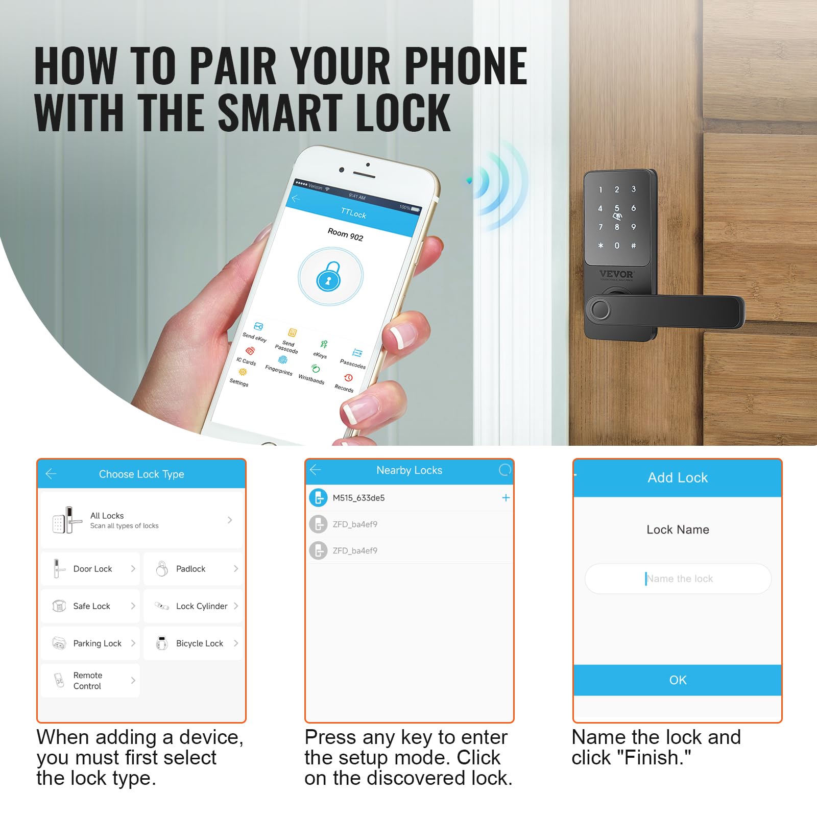 VEVOR 5-in-1 Smart Door Lock - Fingerprint, Keypad, Bluetooth & App Control Keyless Entry Deadbolt - Biometric Digital Door Handle for Home Security (Ideal for Front Doors, Apartments & Smart Homes)