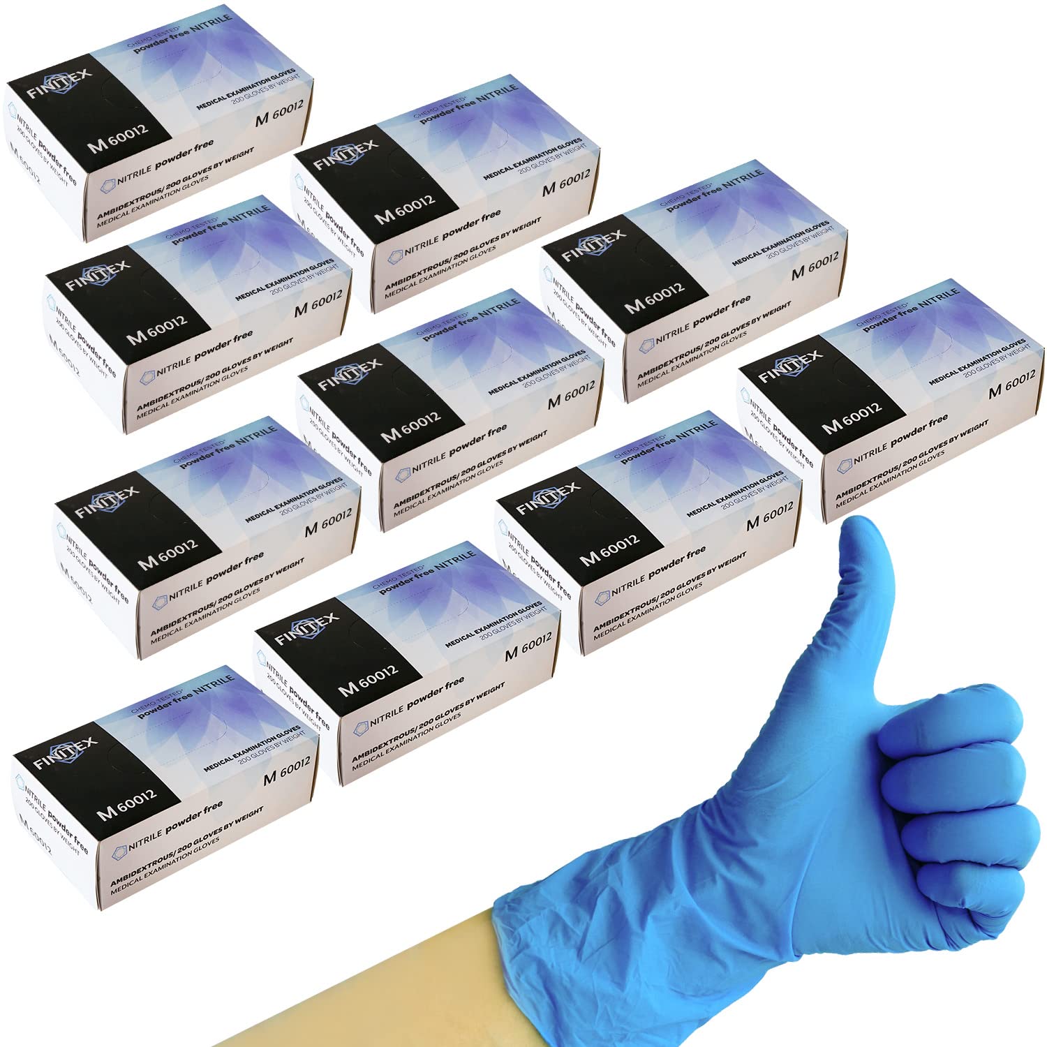 FINITEX Nitrile Disposable Medical Exam Gloves - Powder Free, Latex Free, 2000 Count (Blue) - Ideal for Healthcare, Food Service, Tattoo & Salon Use