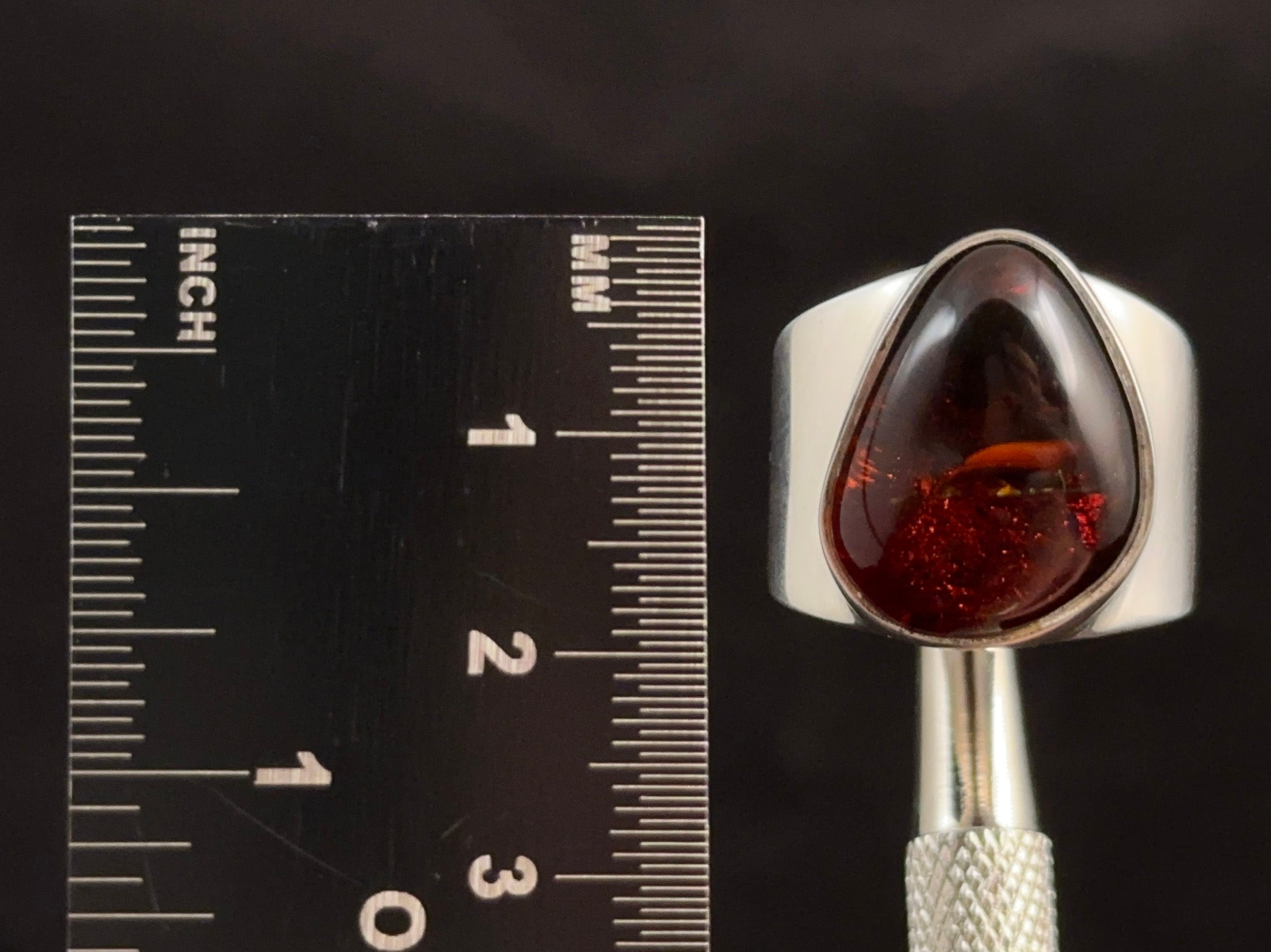 Genuine Sterling Silver Ring with Natural Polished Amber Center Stone - Size 7.75 - Elegant Jewelry for Women, Perfect for Weddings, Anniversaries & Special Occasions