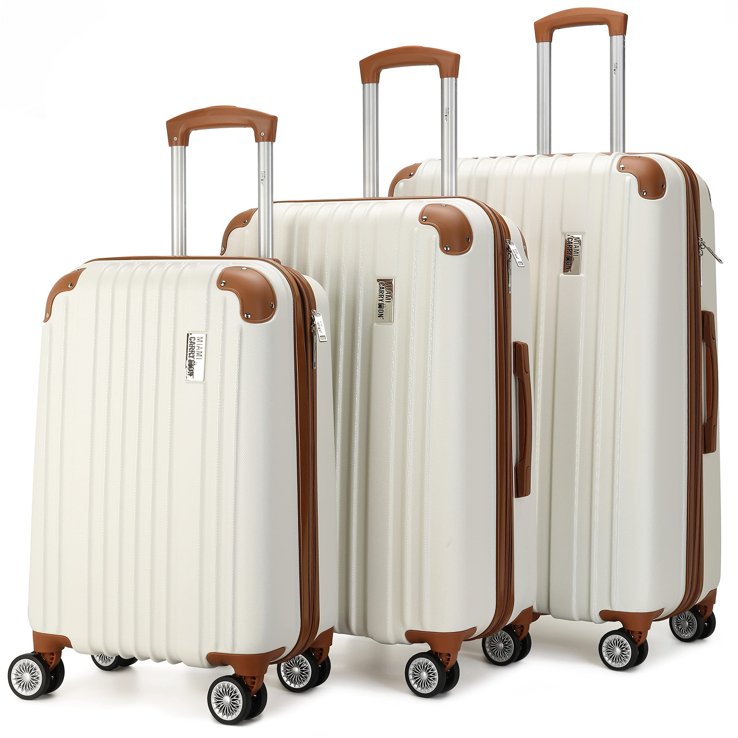 3-Piece White Expandable Plastic Retro Spinner Luggage Set - Lightweight & Durable Suitcase for Travel, Business Trips, and Vacations