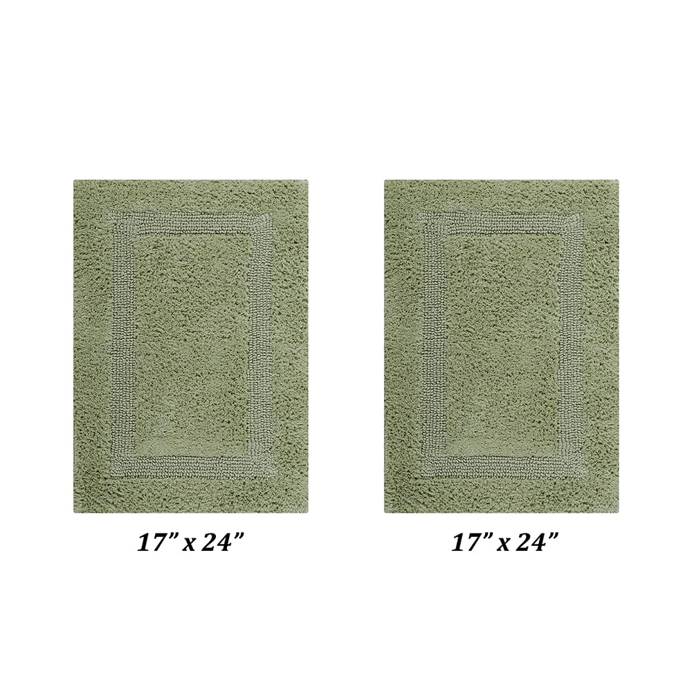 Better Trends 2-Piece Reversible Bathroom Rugs Set - Super Soft Absorbent Cotton Bath Mats for Tub, Shower & Floor - Machine Washable Sage Green Bathroom Decor - Perfect for Bathroom, Laundry Room & Home Spa Relaxation