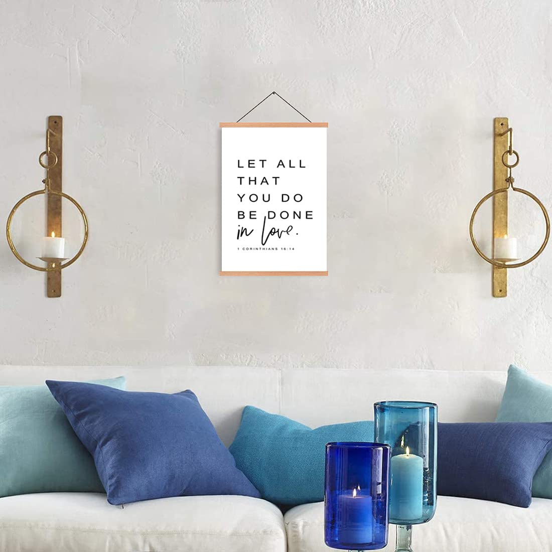 Natural Wood Magnetic Hanger Frame & Inspirational Bible Verse Canvas Wall Art - 28x45cm Positive Typography Painting with Hanging Kit | Perfect for Home Decor, Office Inspiration & Gift Giving