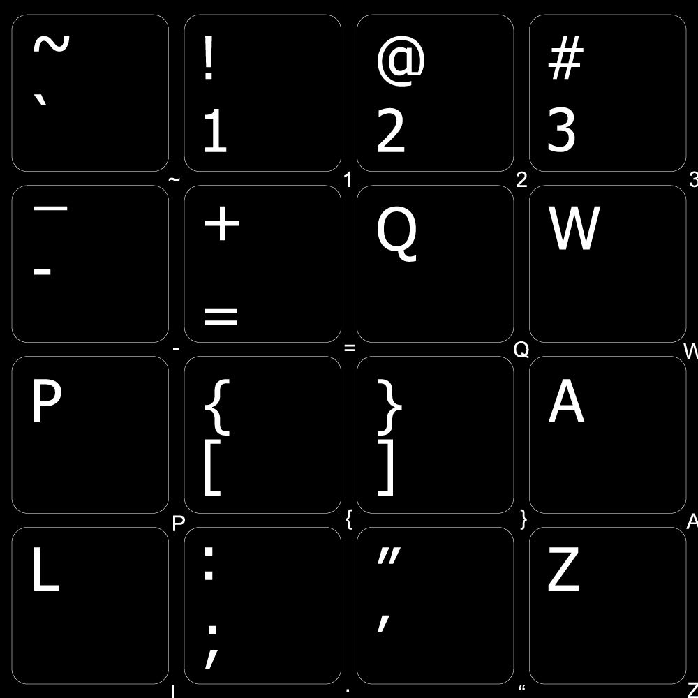 Black Background English US Keyboard Sticker (14x14) - Durable Vinyl Labels for Desktop, Laptop & Notebook - Perfect for Typing Practice, Office Work & Computer Learning