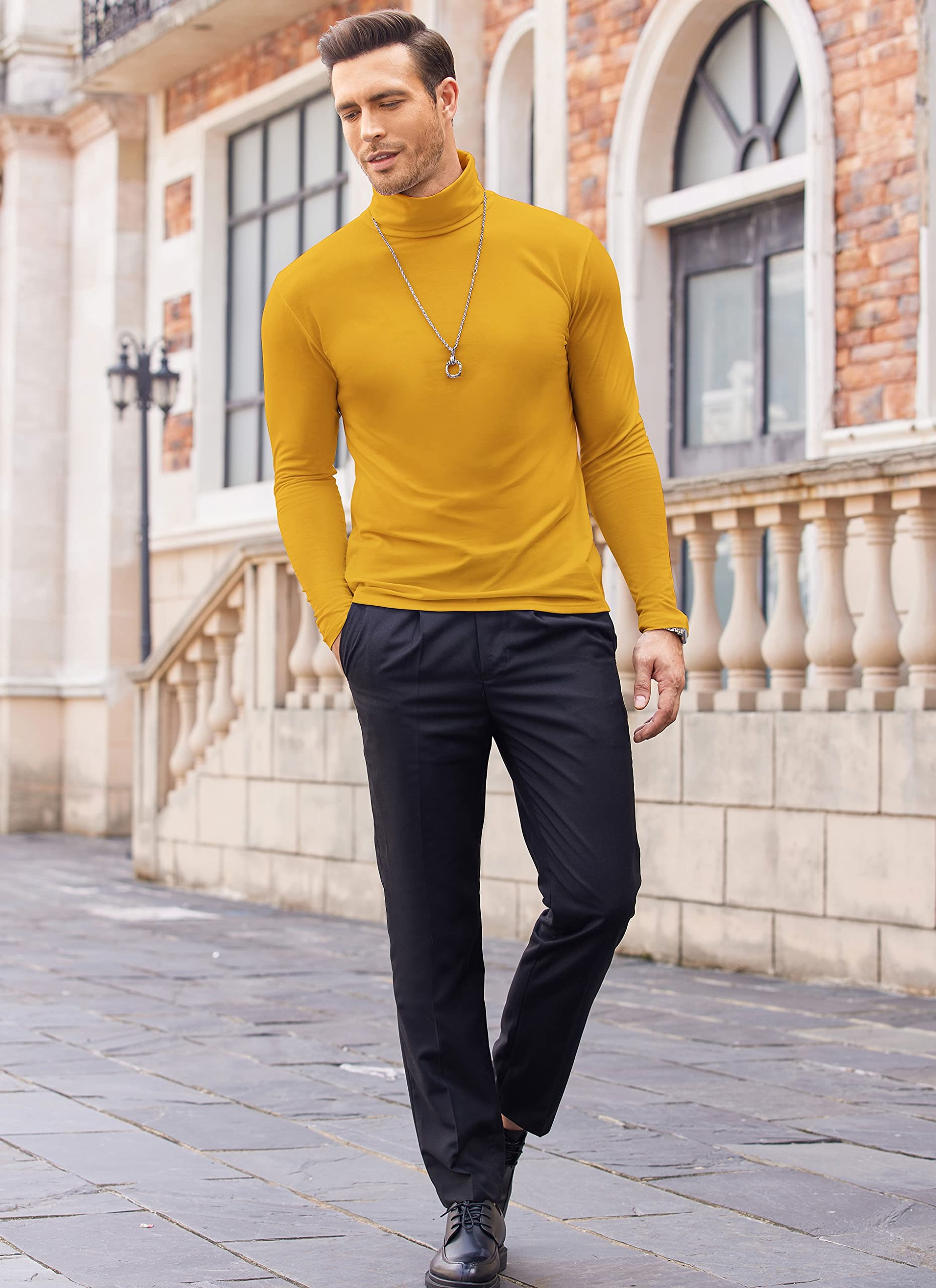 COOFANDY Men's Slim Fit Turtleneck T-Shirt - Lightweight Cotton Casual Pullover for Everyday Wear | Office, Date Night & Fall Layering Essential