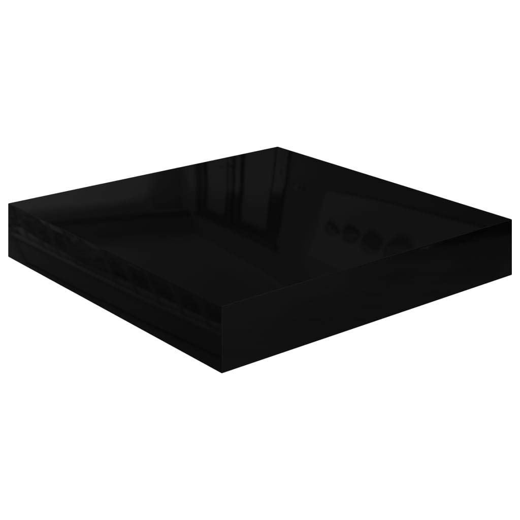 Floating Shelves Set of 2 - High Gloss Black Wall Mounted Display Shelves for Awards, Books, Collectibles, Home Decor (9.1