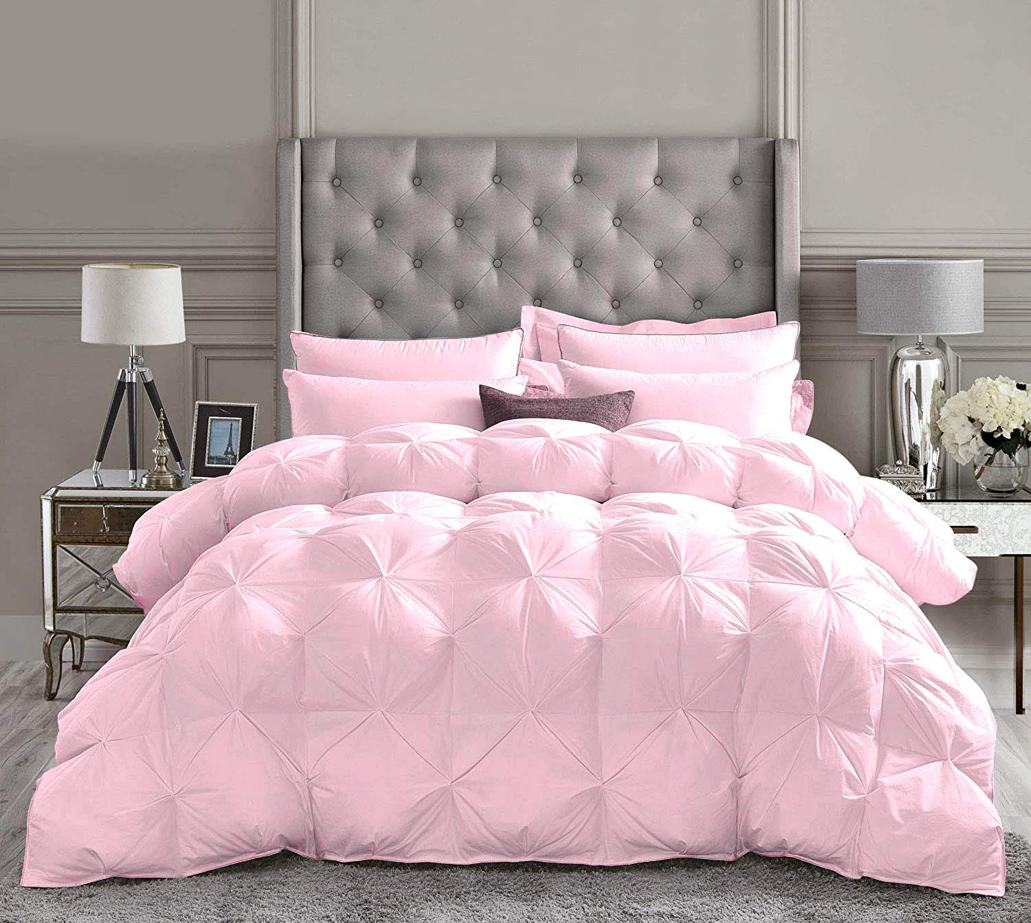 Premium 3-Piece Pinch Pleated Comforter Set - 800 Thread Count 100% Egyptian Cotton (Full/Queen, Baby Pink) | Ultra Soft 500 GSM Bedding for Luxury Bedroom Decor