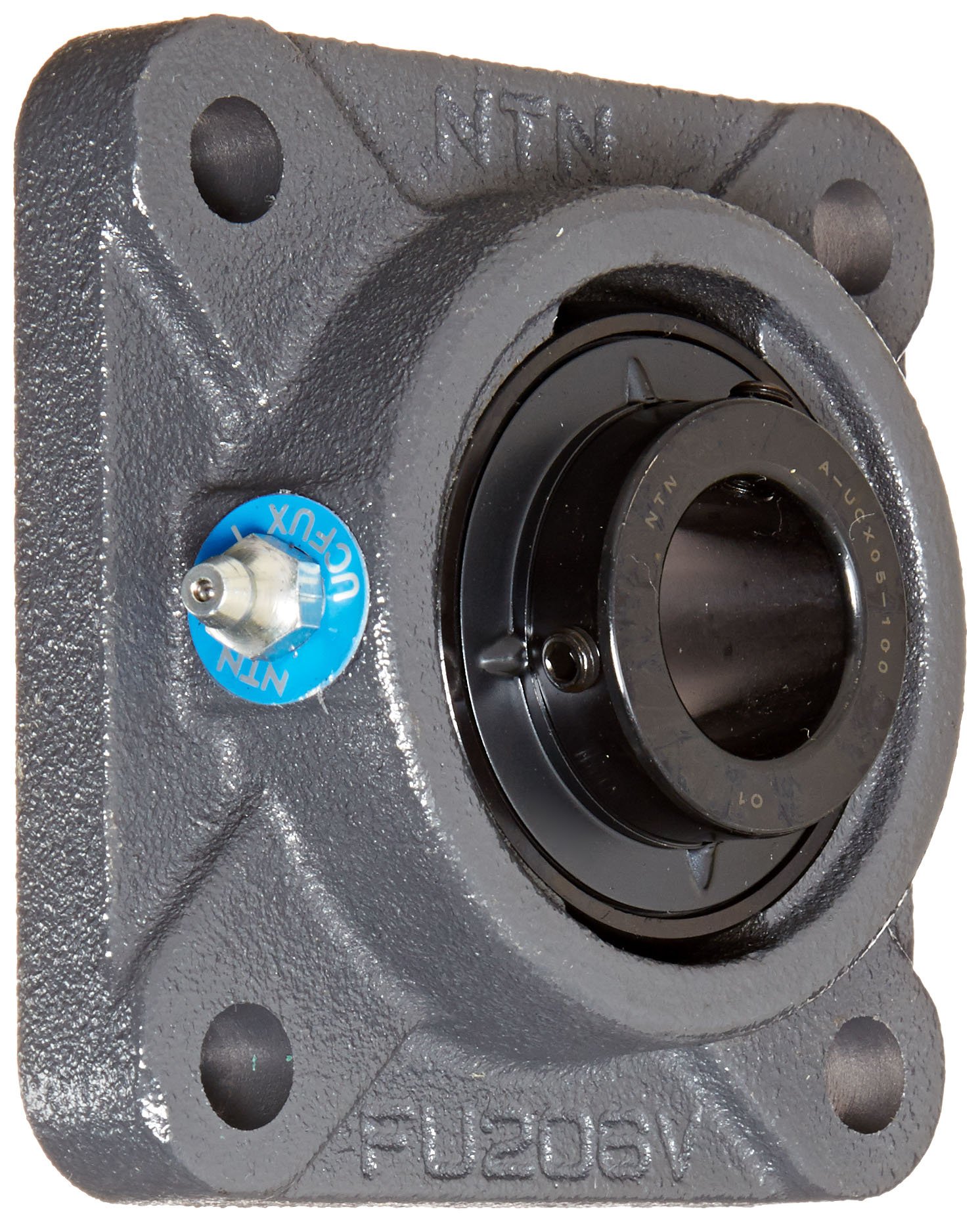 NTN UCFUX-1 Medium Duty Flange Bearing - 4 Bolt Holes, Setscrew Lock, Regreasable, Cast Iron Housing with Contact & Flinger Seals (1