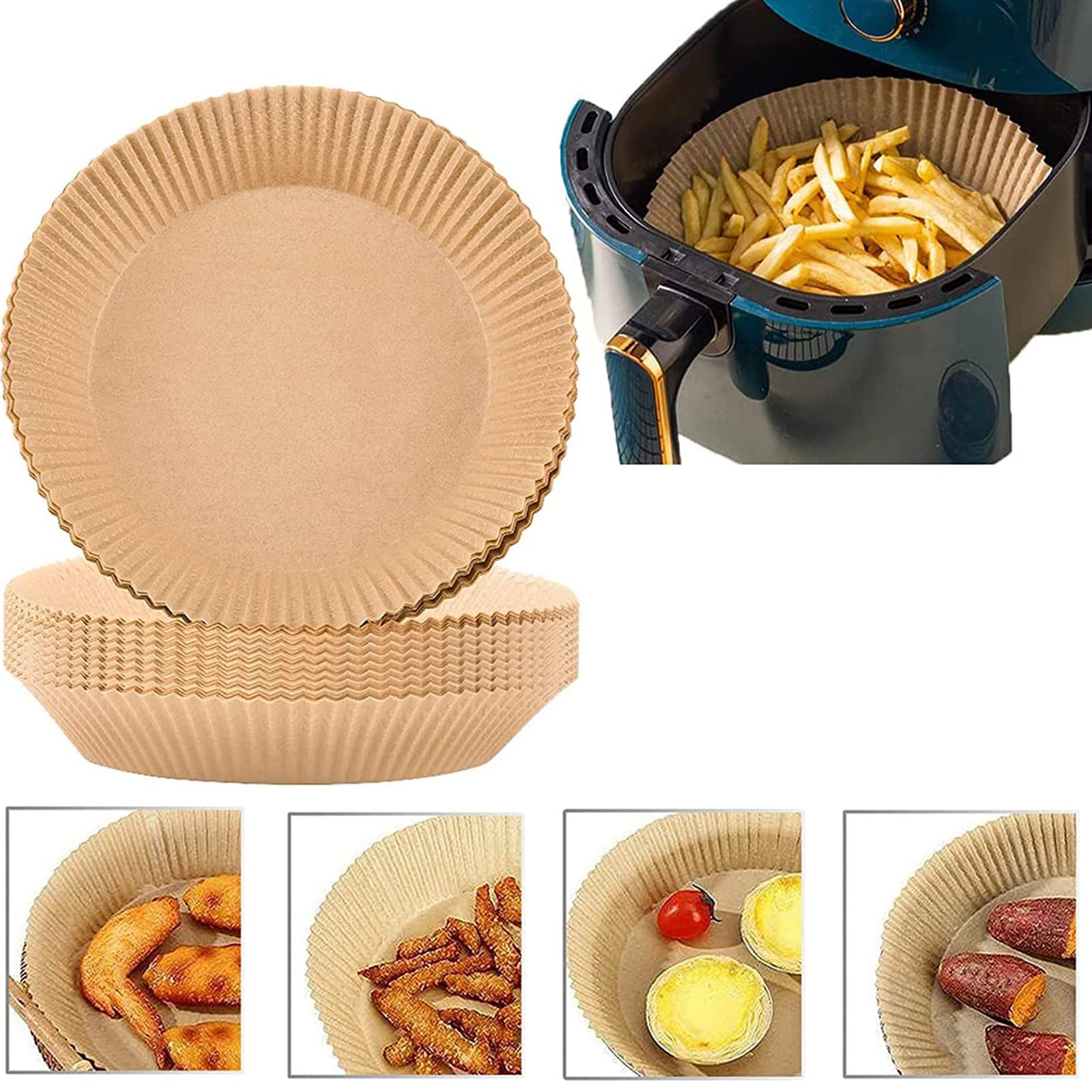 100PCS Air Fryer Disposable Paper Liners - Non-Stick Parchment Baking Sheets for Healthy Cooking | Perfect for Air Fryer, Oven & Microwave Use