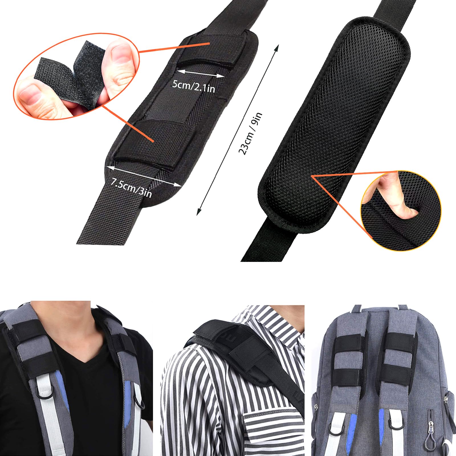 Detachable Shoulder Strap Pad - 2 Pack Comfortable Padded Shoulder Support for Backpacks, Cameras, Laptops, Messenger Bags & Guitars - Perfect for Hiking, Travel, Photography & Outdoor Activities
