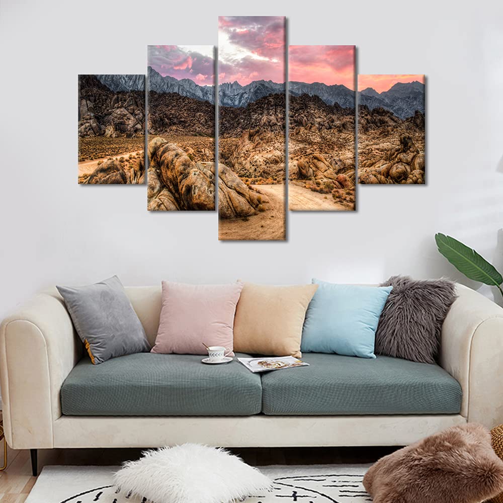 TUMOVO Alabama Hills Wall Art - 5 Piece Modern California Posters & Prints, Framed Gallery-Wrapped Ready to Hang (60''W x 40''H) - Living Room Decor, Bedroom & Office Wall Decorations - Perfect for Home, Apartment & Dorm Room Aesthetic