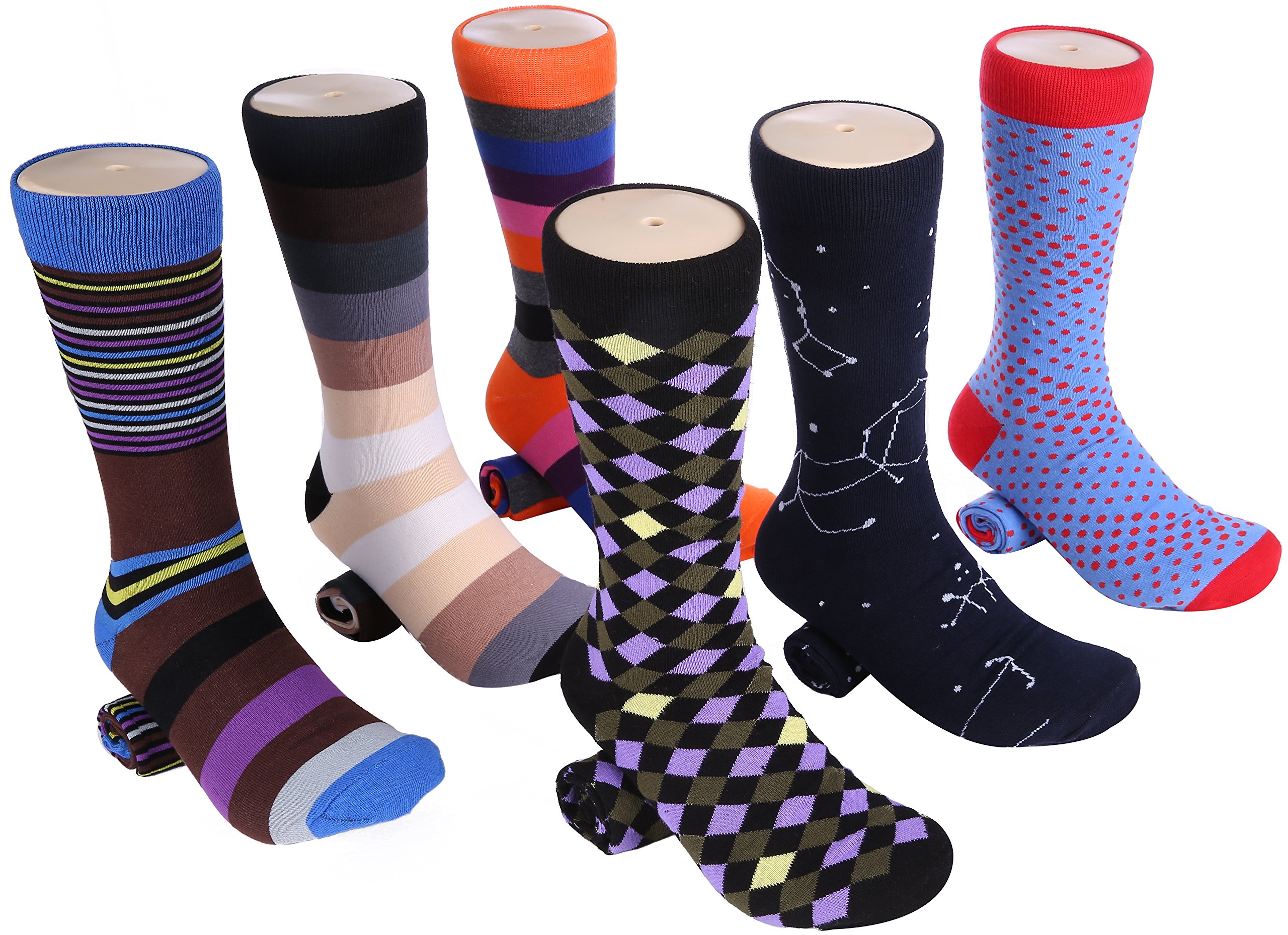 Marino Men's Dress Socks - 6 Pack Colorful Cotton Casual Socks for Business & Daily Wear - Funky Patterned Socks for Office, Party & Gift Giving