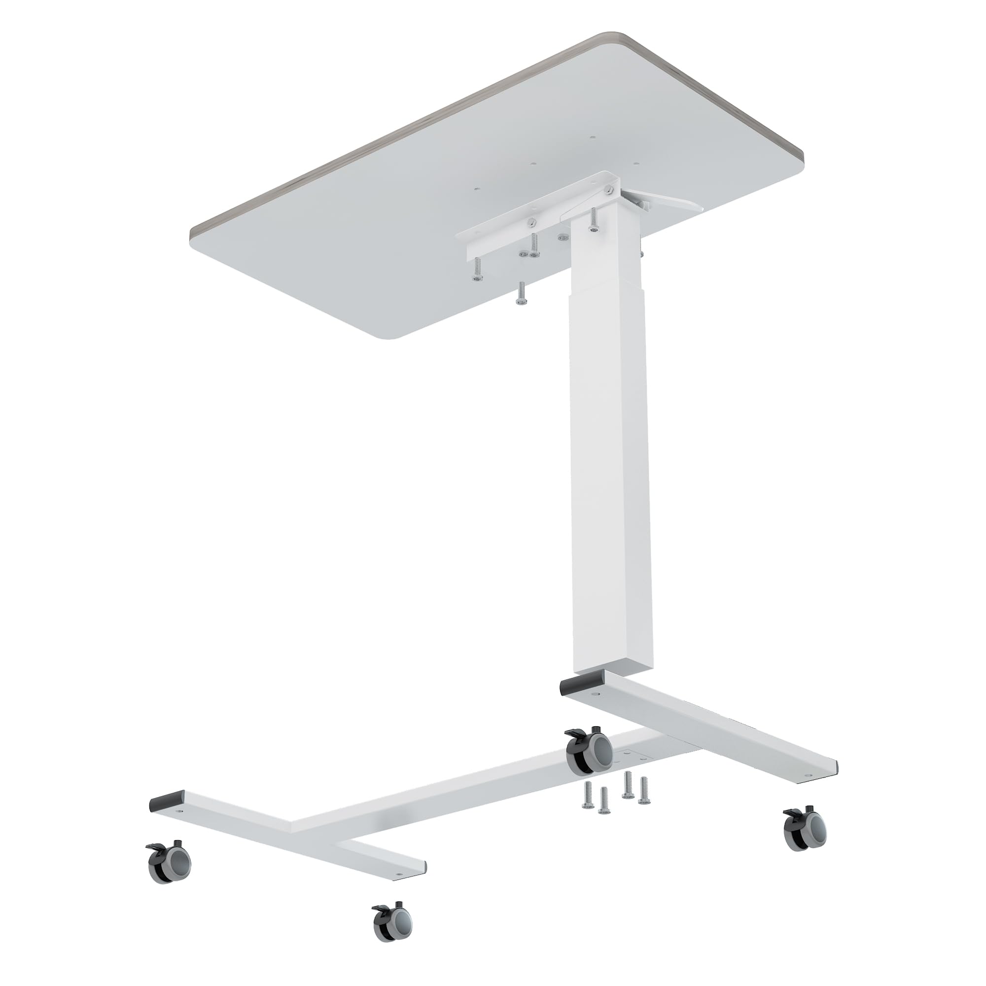 TigerDad Adjustable Overbed Table with Gas Spring - Height Adjustable Medical Bedside Table with Wheels | Portable Standing Desk for Laptop, Reading & Eating - Perfect for Hospital, Home & Office Use