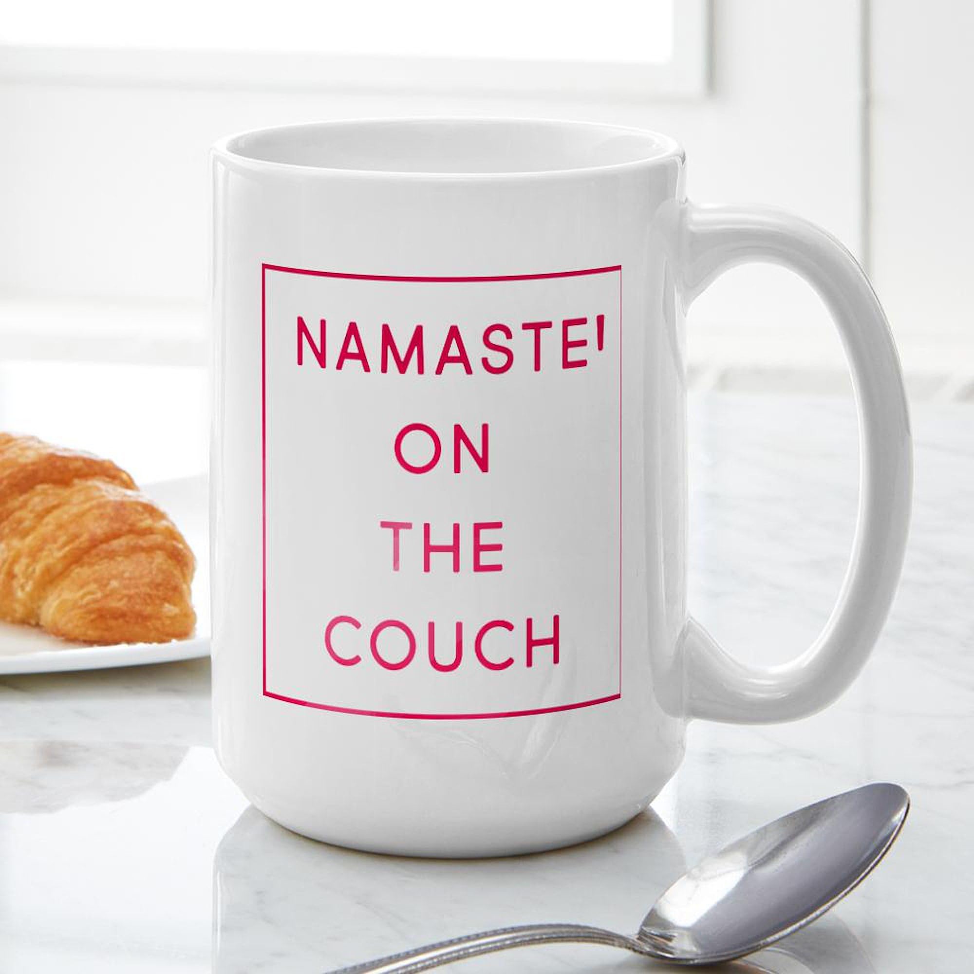 Namaste On The Couch 15 oz Ceramic Coffee Mug - Perfect for Yoga Lovers, Tea & Coffee Drinkers - Great for Home, Office & Meditation Spaces