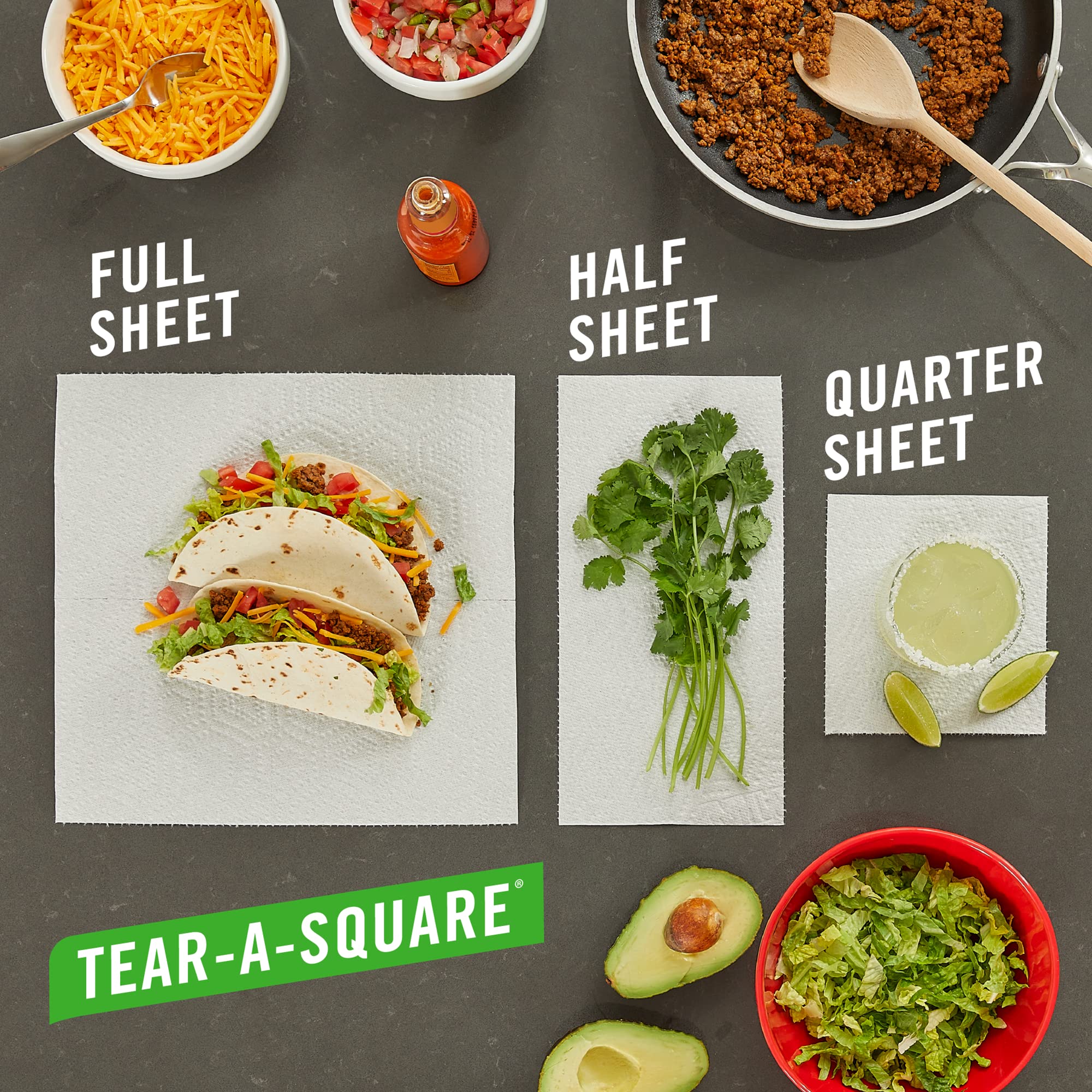 Brawny® Tear-A-Square® Paper Towels - 4 Double Rolls (Equivalent to 8 Regular Rolls) | Ultra-Absorbent, Strong & Durable | Perfect for Kitchen Cleaning, Spill Absorption & Household Use