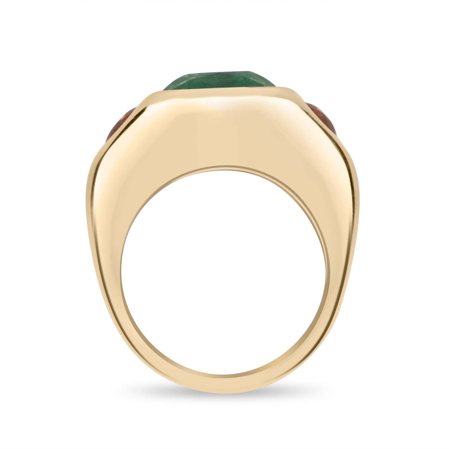 7.05tcw 14K Gold Three Stone Cushion Cut Emerald & Oval Orange Sapphire Gypsy Ring for Women – Elegant Vintage Jewelry for Engagement, Wedding & Special Occasions