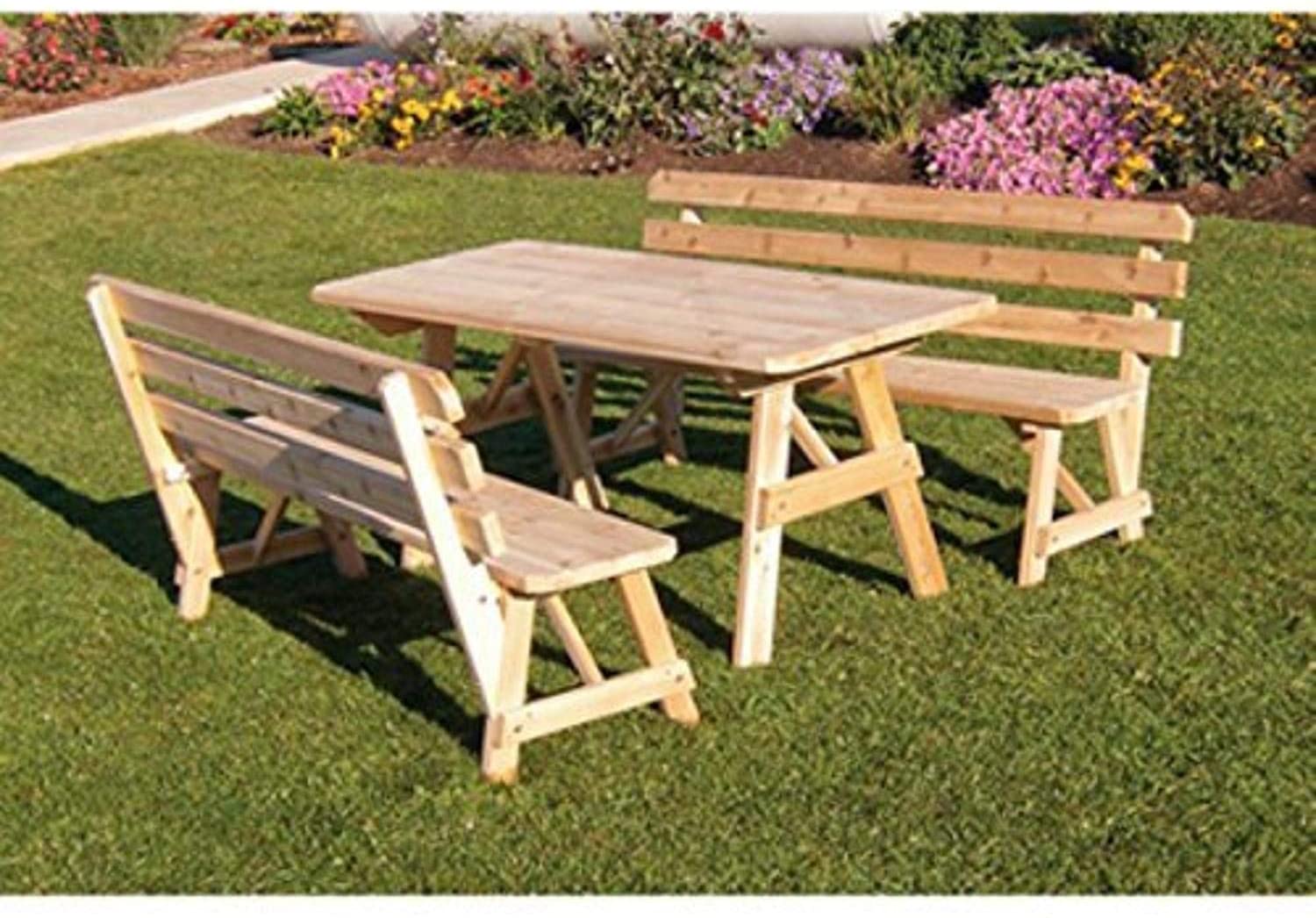 A & L Furniture Black Outdoor Dining Table with 2 Backed Benches - Includes Free Umbrella Hole - Perfect for Patio, Garden & Backyard Gatherings