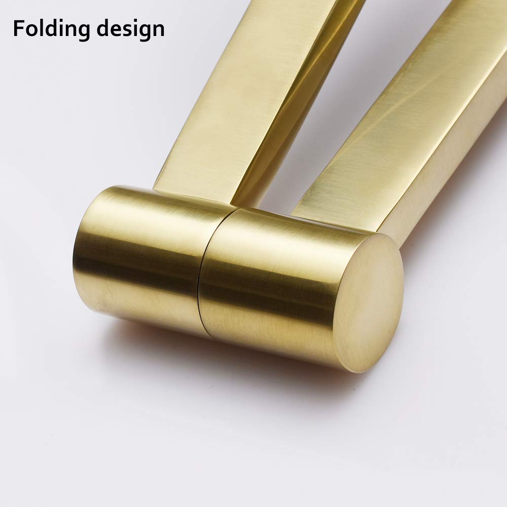 Brushed Gold Wall Mount Pot Filler Faucet - Solid Brass Swing Arm Folding Kitchen Faucet with Single Hole & Two Handles - Perfect for Modern Kitchens, Cooking Stations & High-End Restaurant Installations