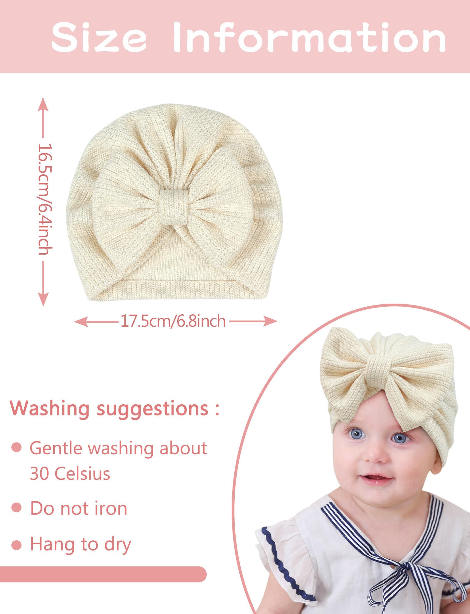 Stretchy Baby Turban Hats for Newborns & Toddlers - Soft Cotton Head Wraps with Bow for Baby Girls & Boys - Perfect for Photography, Birthday Parties & Everyday Wear