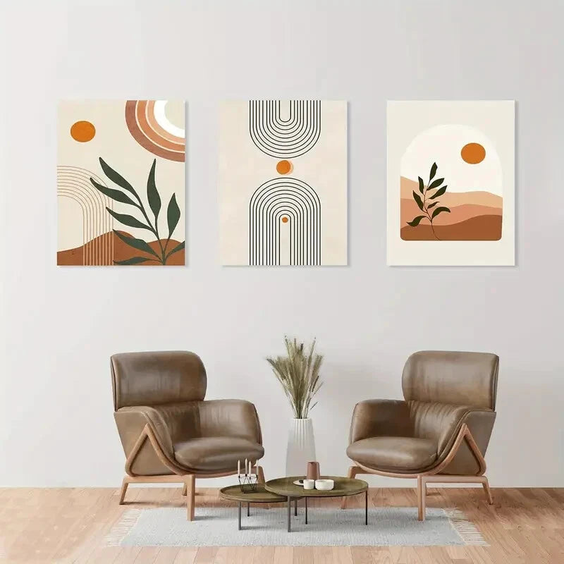3-Piece Abstract Geometric Beige and Orange Metal Wall Art - Ready to Hang Modern Home Decor for Living Room, Bedroom or Office