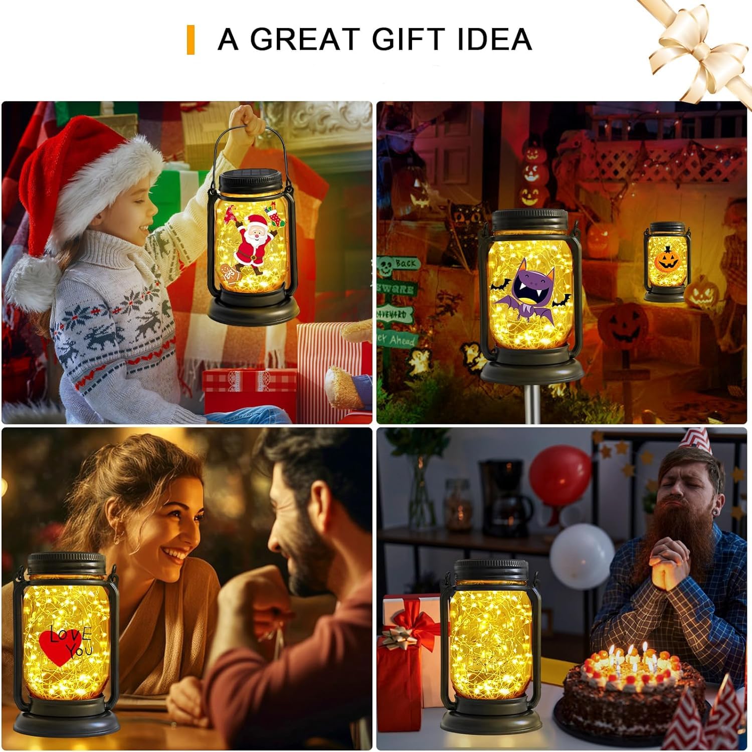 4 Pack Solar Mason Jar Lights - Waterproof Outdoor Hanging Lanterns with Stakes for Garden, Patio, Party & Holiday Decor | Perfect Gift for Mom, Women & Grandma | Solar-Powered Fairy Lights with Glass Jar & Starry Effect