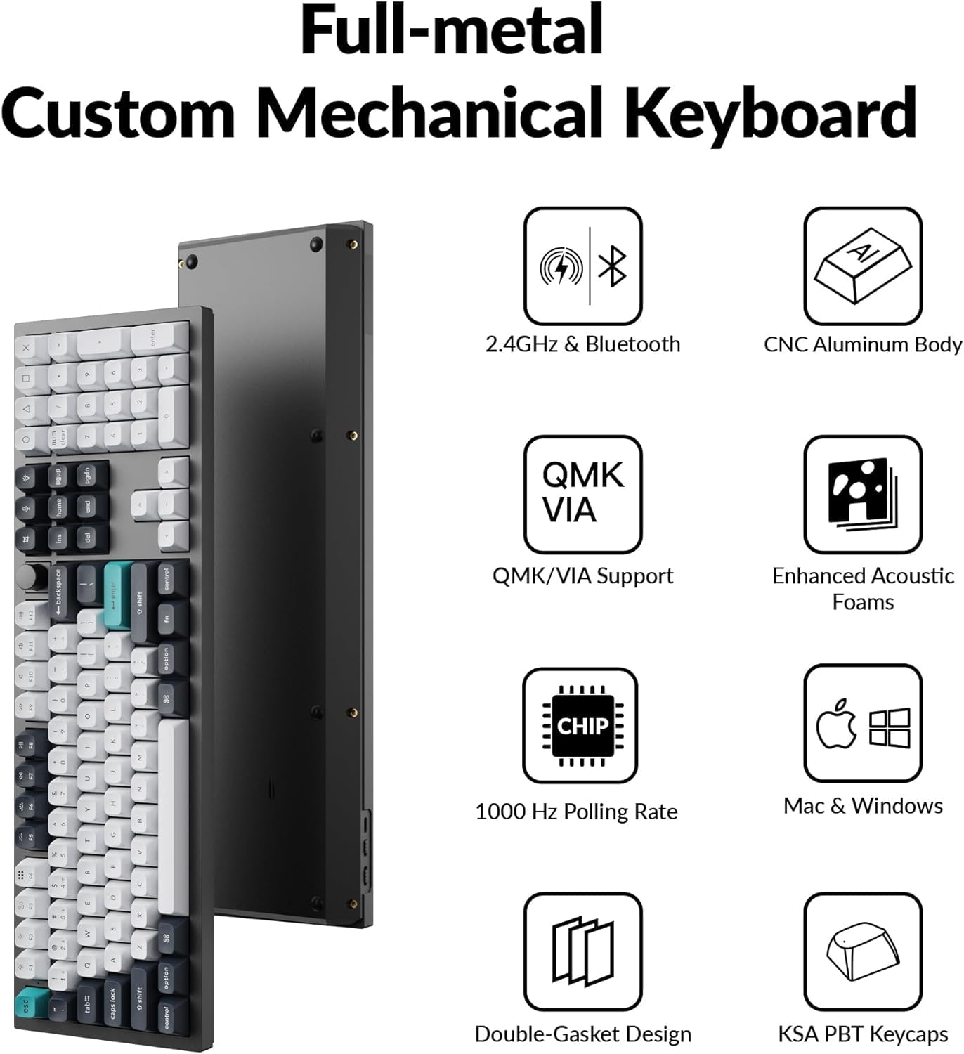 Keychron Q6 Max Full-Size Wireless Custom Mechanical Keyboard - Full Metal Body, QMK/VIA Programmable, Bluetooth 5.1/2.4GHz/Wired, RGB Backlit, Hot-Swappable Gateron Jupiter Brown Switches - Compatible with Mac/Windows/Linux - Perfect for Gaming, Coding & Office Work