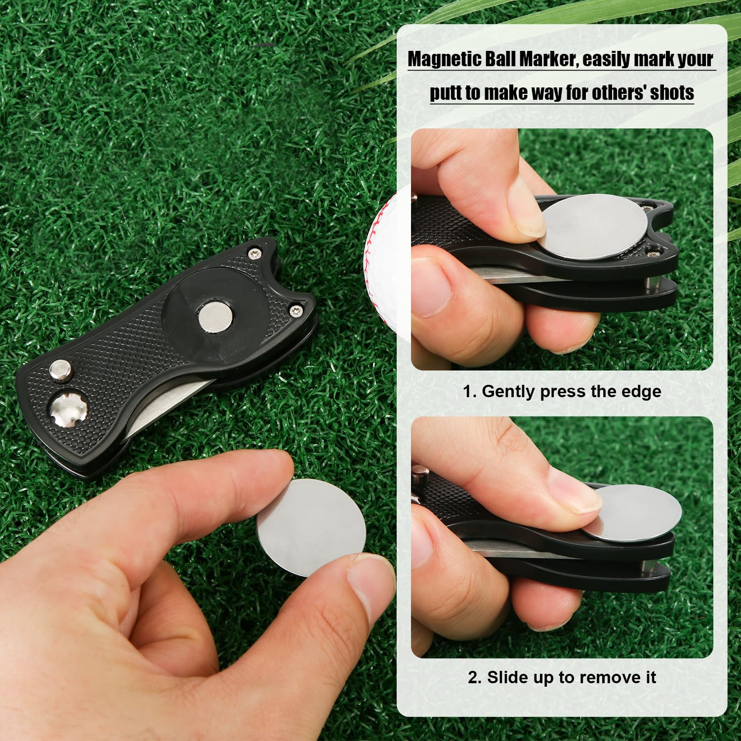 Premium Stainless Steel Golf Divot Repair Tool - Foldable Pop-Up Turf Fork with Ball Marker | Durable Metal Putting Tool for Golfers | Perfect for Course Maintenance & Practice Greens