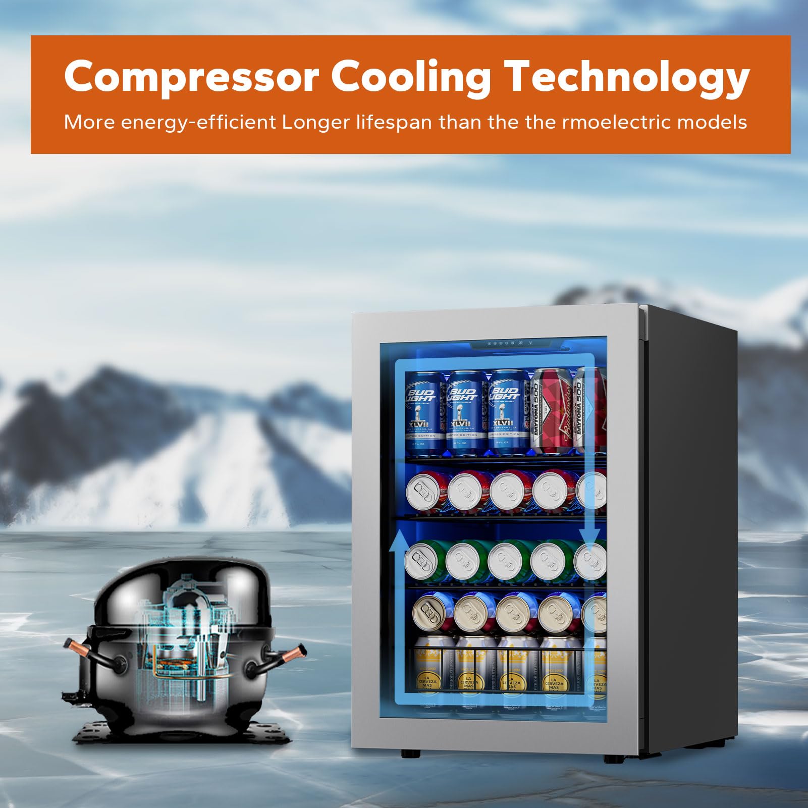 Ca'Lefort 80 Can Beverage Refrigerator - Compact Glass Door Mini Fridge for Beer, Soda & Drinks | Freestanding Countertop Cooler for Home, Kitchen, Office & Entertainment Spaces