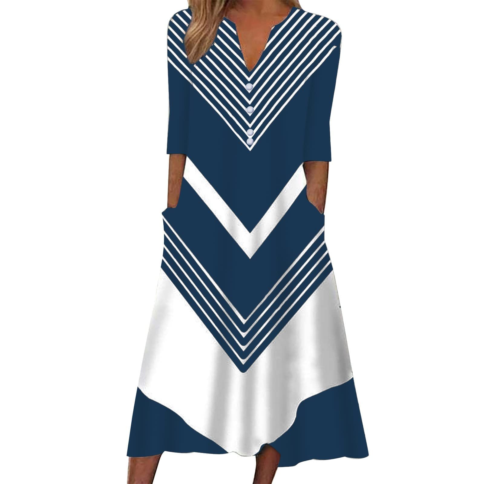 Stylish Women's Casual Summer Dresses - Floral Print V-Neck Button Down Short Sleeve Midi Dress with Pockets | Perfect for Beach Vacations, Weekend Outings & Summer Parties