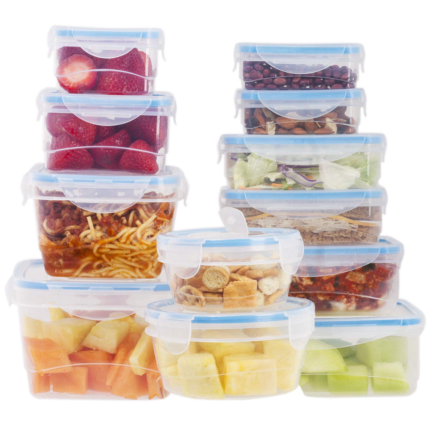 24-Piece Reusable Plastic Food Storage Containers Set with 4 Bonus Vented Lids - BPA-Free, Microwave & Dishwasher Safe (Blue) - Perfect for Meal Prep, Leftovers & Pantry Organization