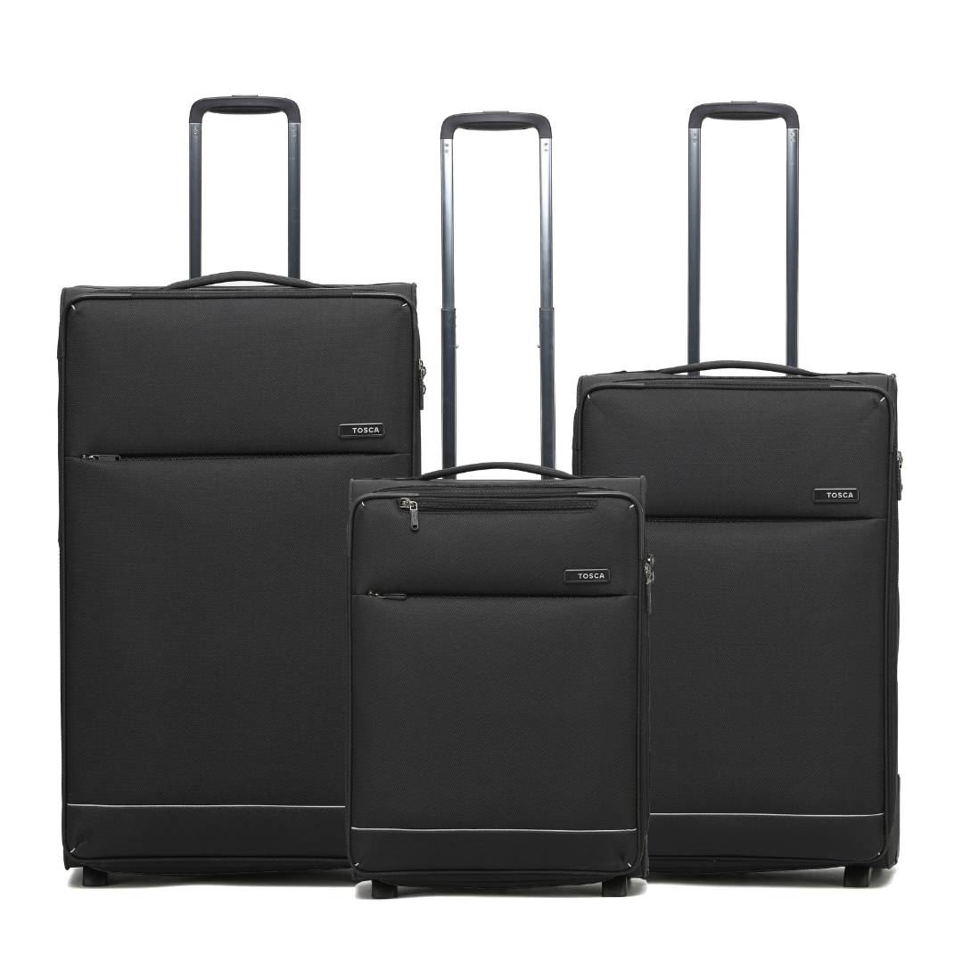Tosca AIR5055 Lightweight Two-Wheel Luggage Set of 3 - Black | Perfect for Business Travel & Weekend Getaways