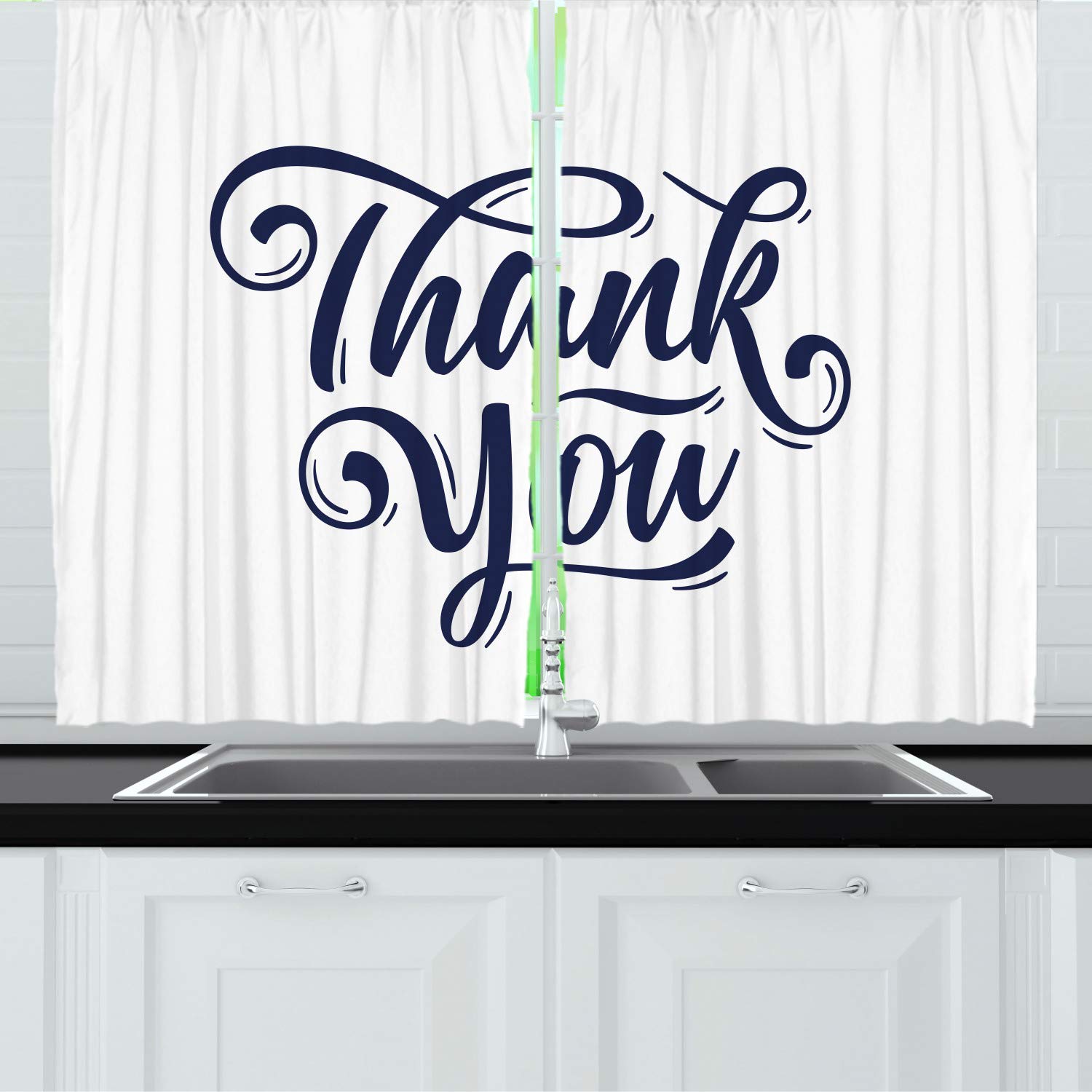Ambesonne Thanksgiving Kitchen Curtains - Long Gratefulness Calligraphy Drapes with Rod Pocket, 55