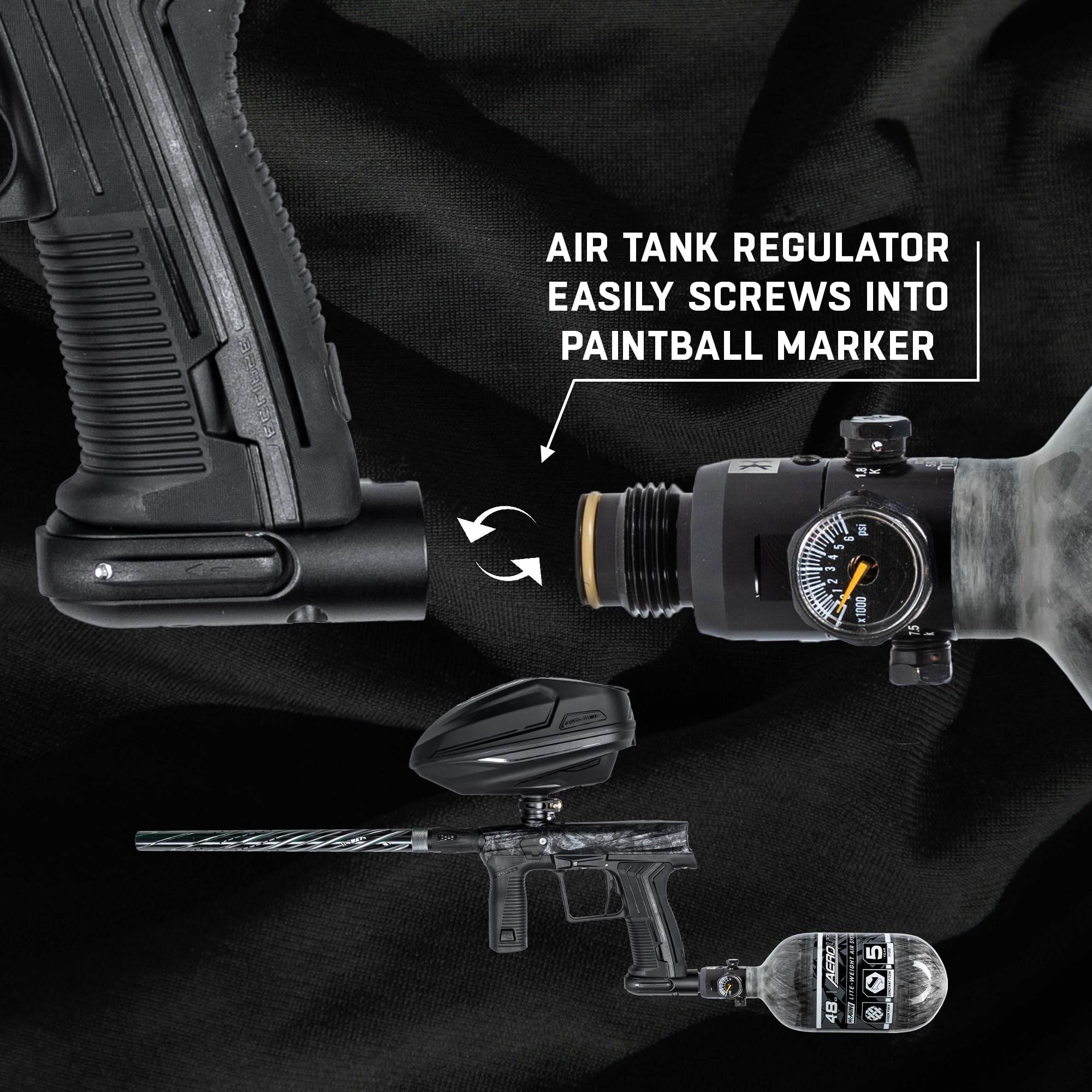 HK Army Aerolite Carbon Fiber HPA Paintball Tank Air System - 48ci/4500psi - Lightweight High Pressure Air Tank for Paintball & Airsoft Games, Outdoor Sports & Tactical Training