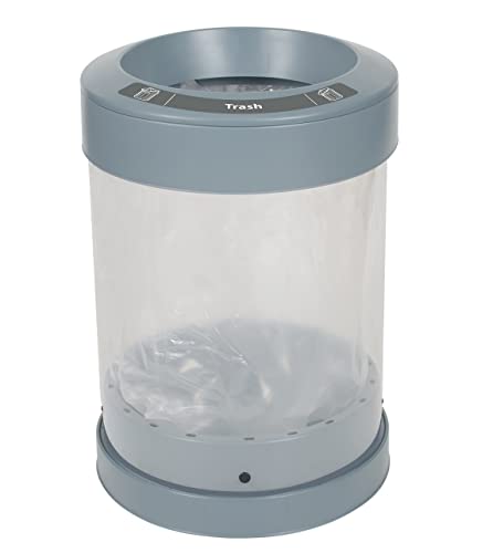Glasdon C-Thru 36G Clear Polycarbonate Trash Can - 36 Gallon Commercial Waste Bin with Transparent Exterior & Gray Base - Durable Large Trash Receptacle for Office, Restaurant, Park, and Public Spaces