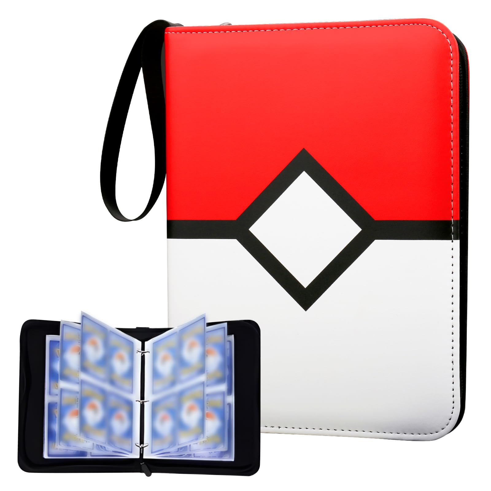 4-Pocket Card Binder Holds 400 Cards - 50 Page Trading Card Album with Zipper | Portable Sports & Game Card Organizer | Perfect for Collectors, TCG Players & Gift Giving (Red)