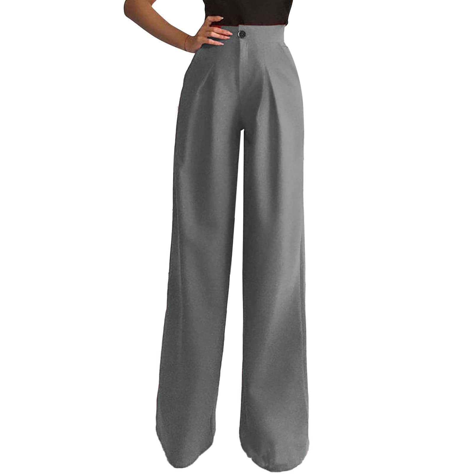 Women's High Waisted Wide Leg Palazzo Pants - Solid Black Casual Trousers with Flare Design | Perfect for Office Wear, Travel & Everyday Comfort