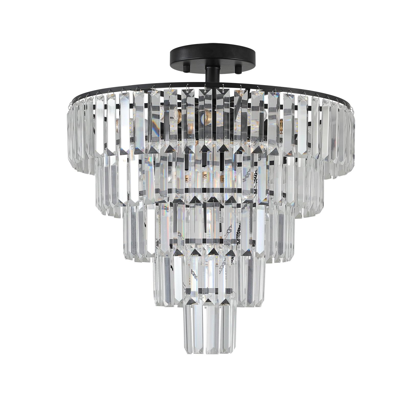 Modern Black Large Crystal Chandelier - Elegant Lighting Fixture for Dining Room, Living Room & Bedroom | Bulbs Not Included | Perfect for Weddings, Luxury Homes & Interior Decor