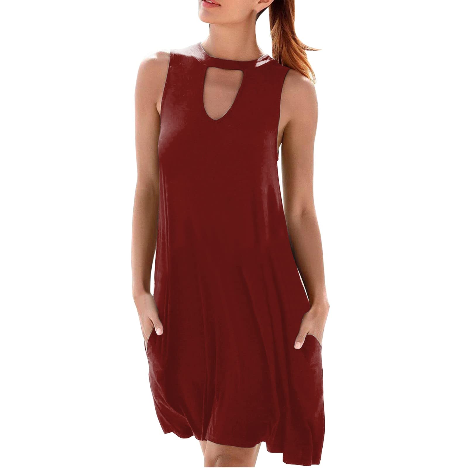 Women's Stylish Sleeveless Solid Tunic Dress - Summer Beach Cotton Casual Dress with Elegant Neckline for Vacation, Poolside, and Outdoor Events