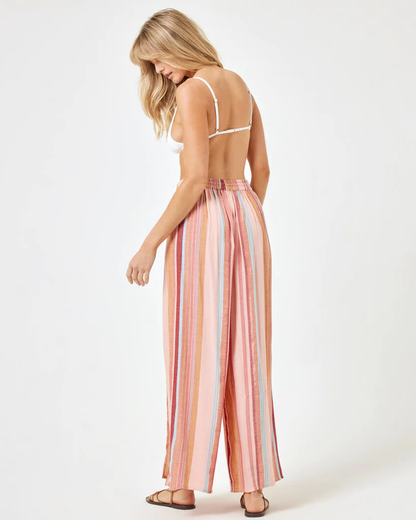 L*Space Women's Striped Cali Cover Up Pants - Santa Monica Stripe Pink | Beachwear, Poolside Lounge, Summer Vacation Outfit