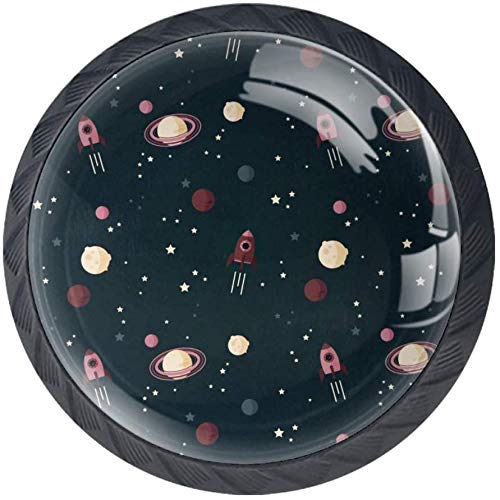 Space Rocket Planet Dark Kitchen Cabinet Knobs - Pack of 4 for Dresser, Cupboard, Wardrobe, Bathroom & Office - Durable Drawer Pulls for Kids Room, Space Theme Decor & Modern Furniture Upgrade