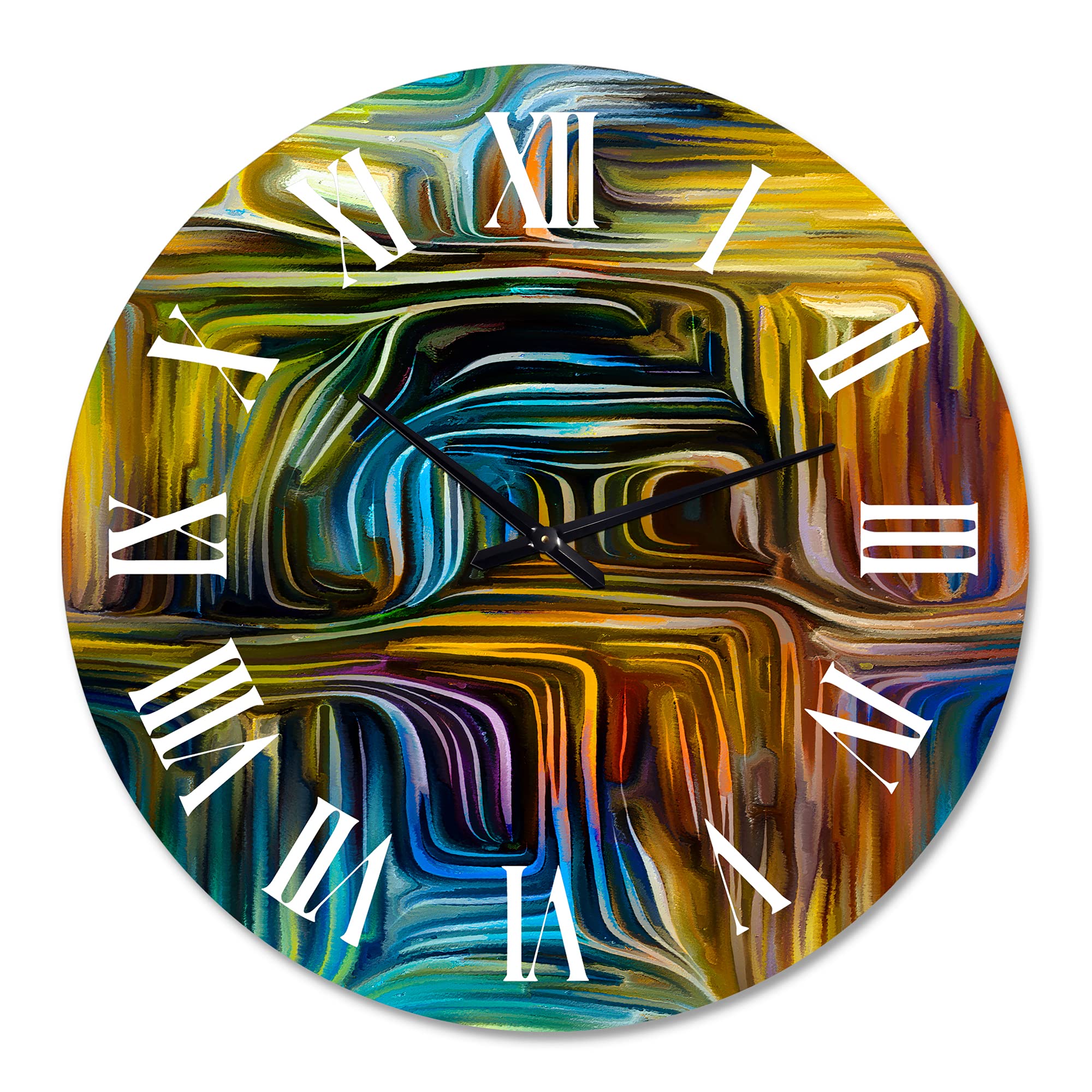 DesignQ Modern Wall Clock 'Colour Fusion IV' - Large Abstract Fractal Wall Art Clock for Home & Kitchen Decor | Perfect for Living Room, Bedroom, Office & Dining Area