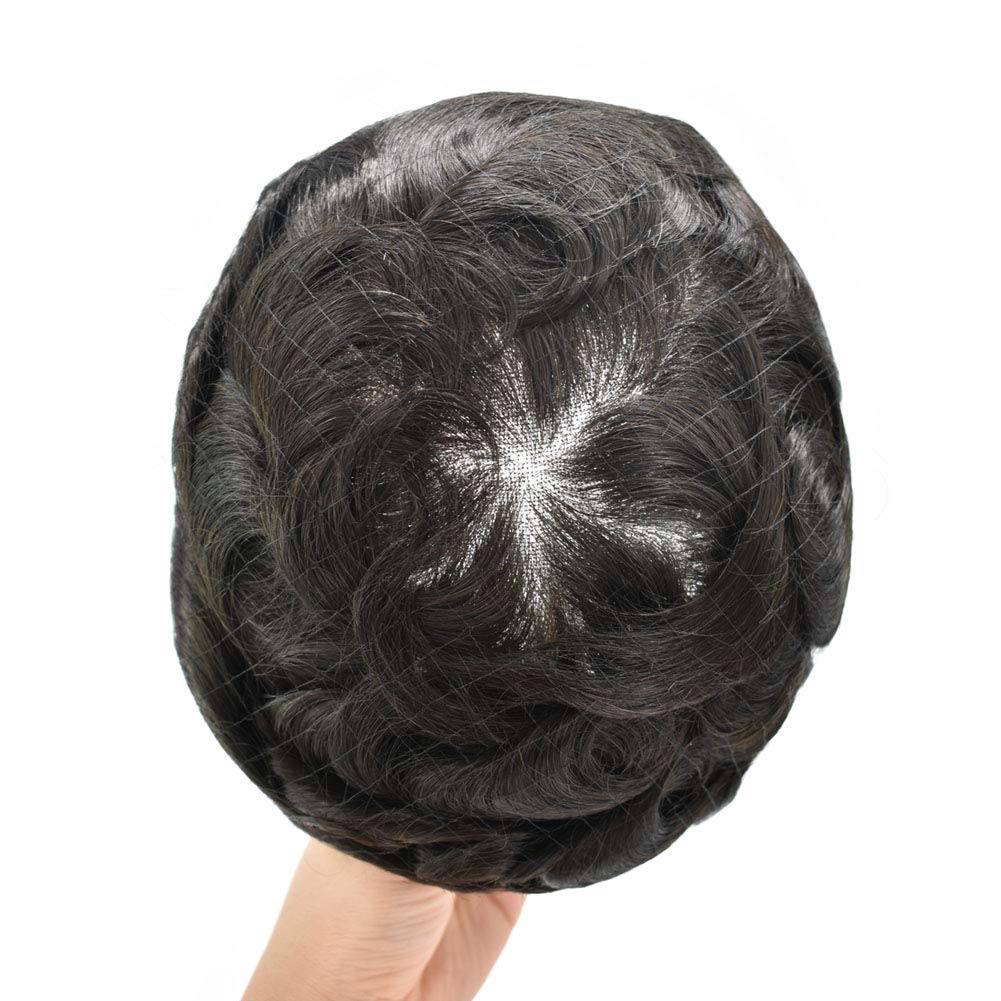 Men's Toupee Hairpiece - Transparent French Lace with Bleached Knots & Invisible Hairline - 7x9 Inch Hair System for Thinning Hair & Baldness - Perfect for Daily Wear, Special Occasions & Confidence Boost