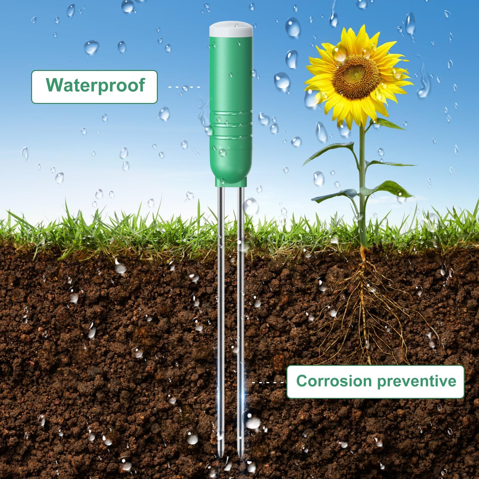 VODESON Wireless Soil Moisture Meter - 230ft RF Waterproof Sensor for Garden, Farm & Lawn Care - Measures Moisture, Temperature, Sunlight & Time - Ideal for Outdoor Plant Monitoring & Smart Gardening