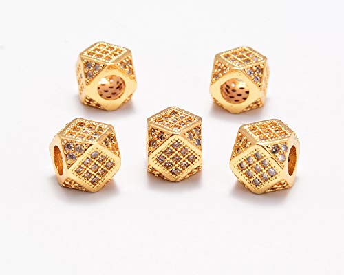 5 Pcs Clear on Gold Cube Bead (7x7mm )