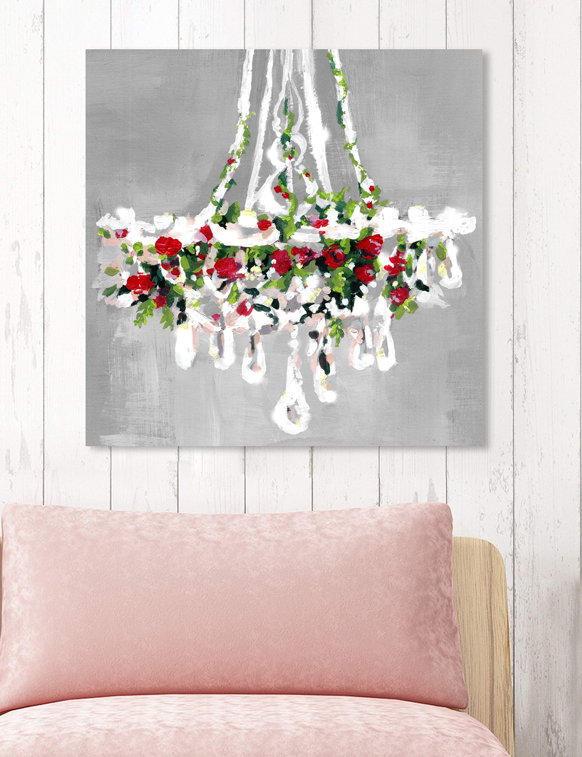 Oliver Gal Artist Co. Christmas Chandelier Wall Art Canvas Print - 24x24 Inch Holiday Home Decor in White & Red - Perfect for Living Room, Bedroom & Christmas Party Decoration