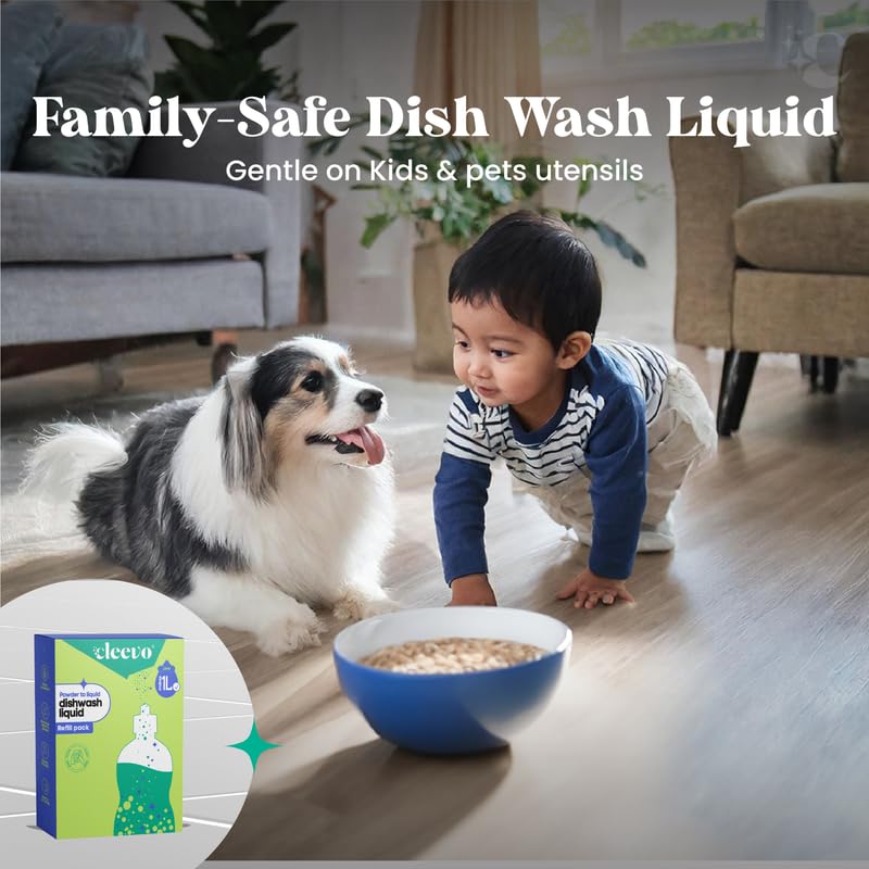 Cleevo Plant-Based Organic Dishwashing Liquid Gel - 1 Liter Refill Pack | Natural & Eco-Friendly Dish Soap for Tough Grease, Oil Stains & Burnt Food Residues | Vegan, Cruelty-Free, Pet & Child Safe | Lime Scent | Perfect for Daily Kitchen Cleaning, Hand Washing Dishes & Environmentally Conscious Homes