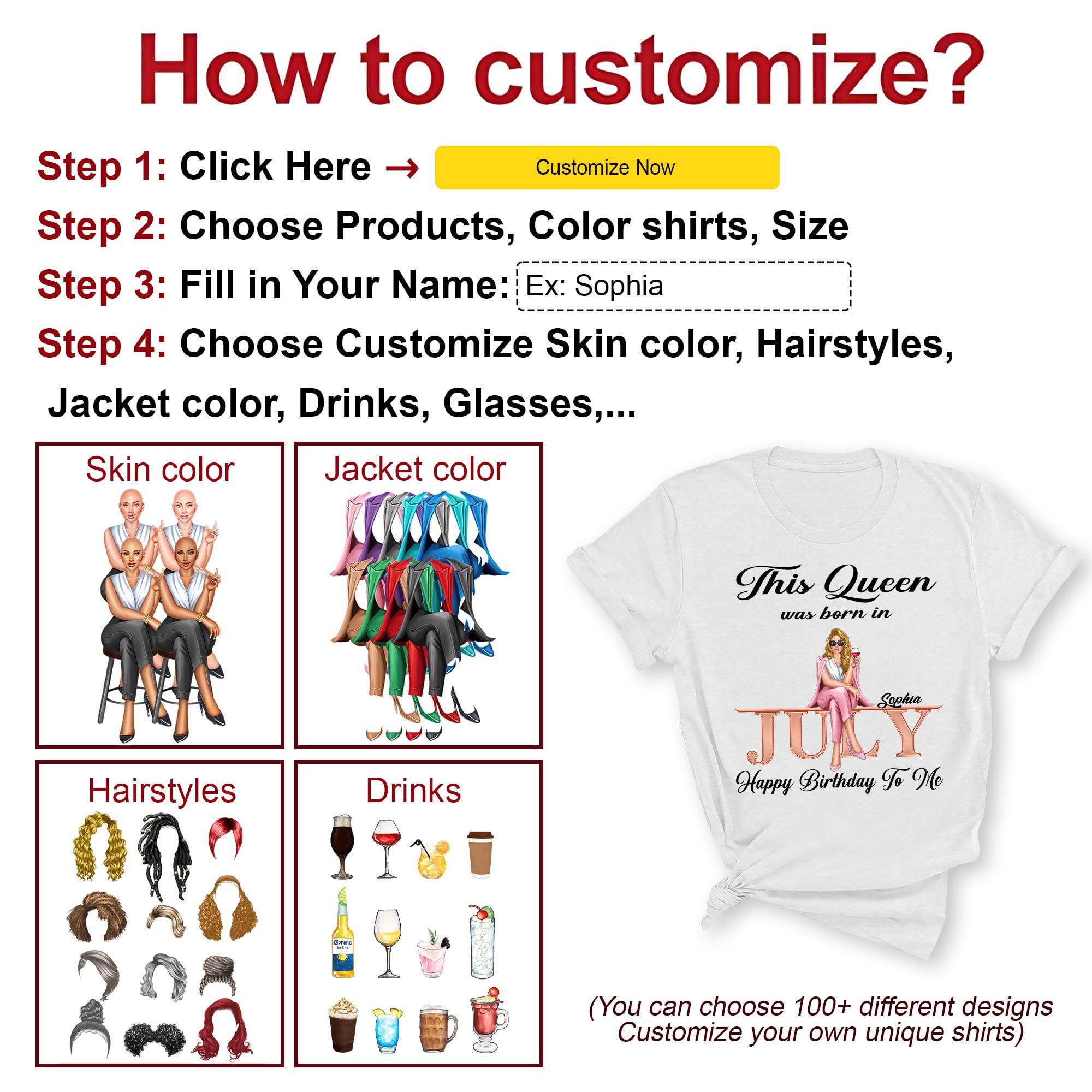 Personalized July Birthday Gifts for Women - July Birthday T-Shirt, Cute July Tee Shirt & Queen T-Shirt - Perfect for Birthday Parties, Summer Outfits & Casual Wear