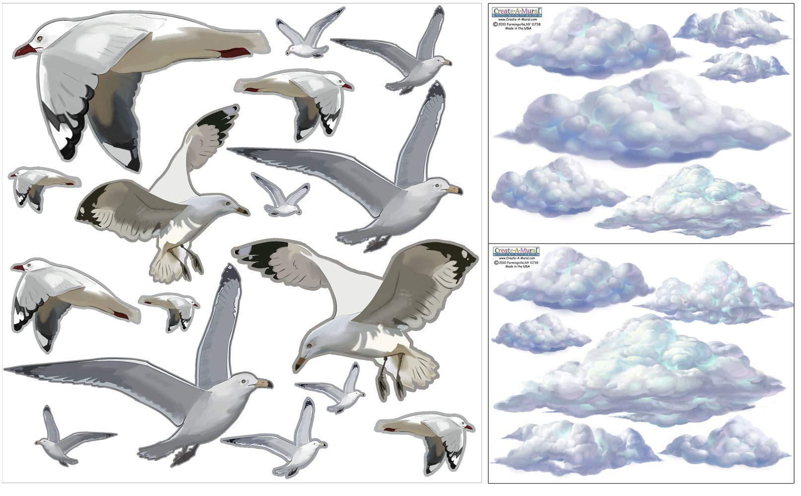 Beach Clouds & Seagulls Wall Decals - Coastal Themed Room Decor for Living Room, Office & Playroom - Perfect for Nautical Nursery, Beach House & Seaside Home Decor